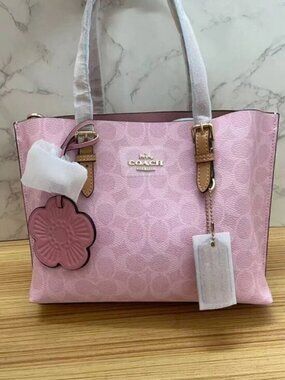 🌸COACH Mollie Tote Bag 25 In Signature Powder Pink NWT